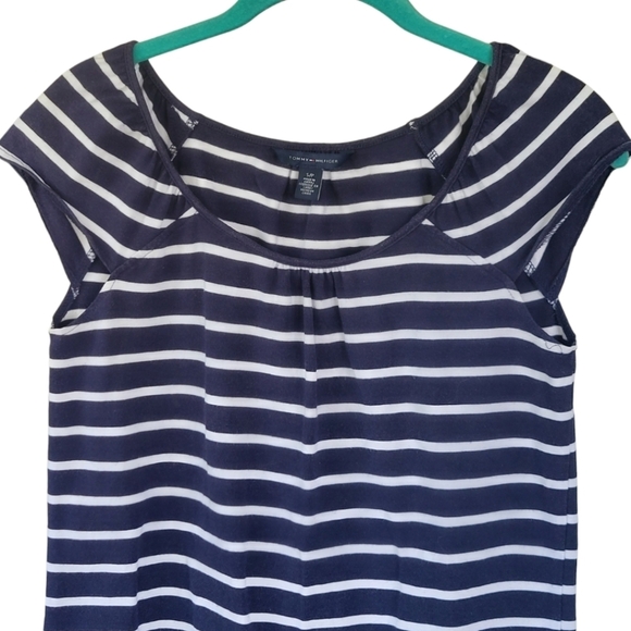 TOMMY HILFIGER Women's Cap Sleeve Cotton Striped Nautical Coastal Top Sz S Blue - Picture 3 of 9